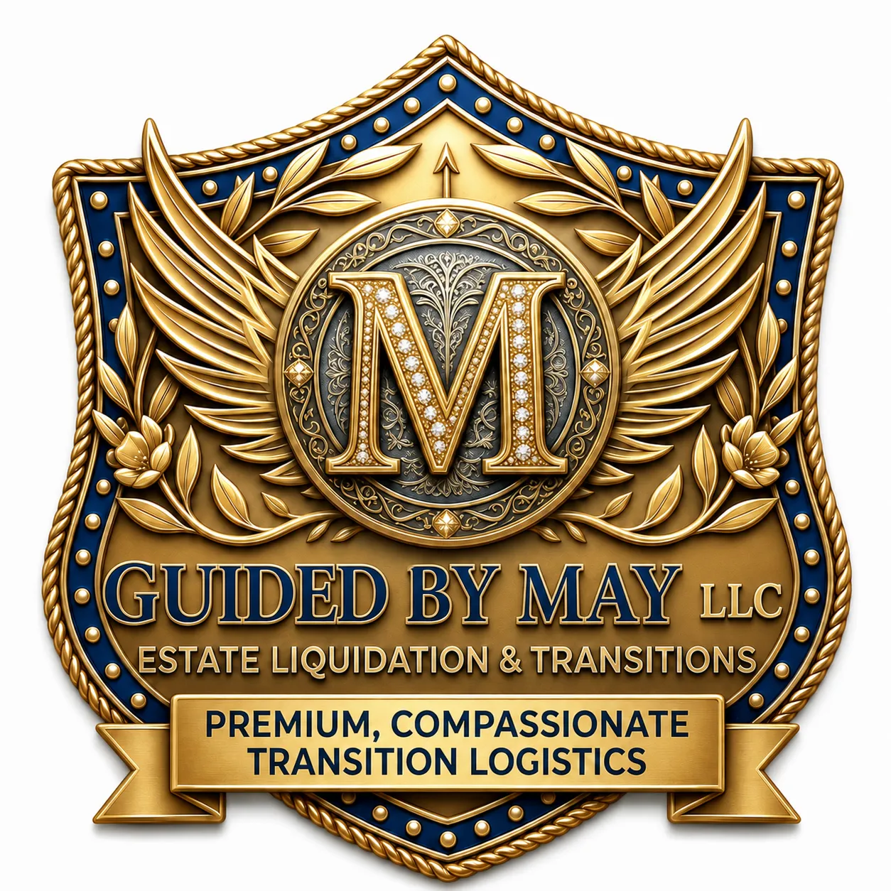 Guided By May LLC gold and navy crest — Estate Liquidation & Transitions